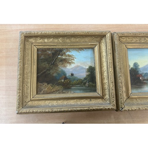 75 - Two gilt framed oil on boards depicting nature scenes measures approx 14 inches long by 12.5 inches ... 