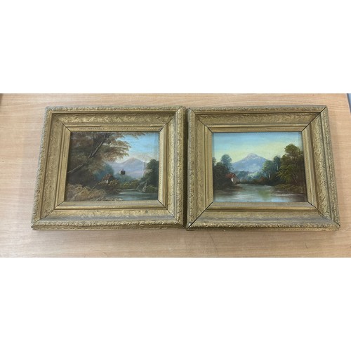 75 - Two gilt framed oil on boards depicting nature scenes measures approx 14 inches long by 12.5 inches ... 