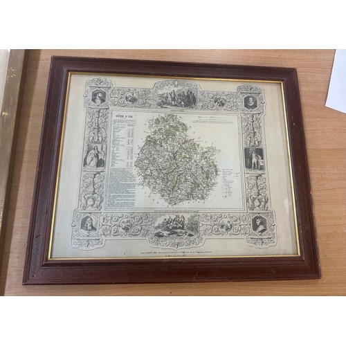 161 - Antique framed map and a script largest measures approx 29.5 inches long by 23 inches wide