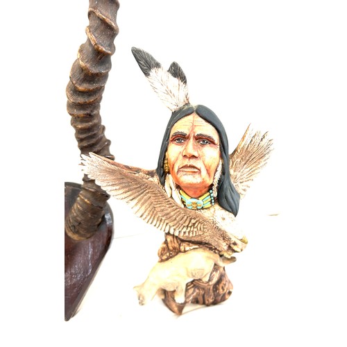 283 - Selection of vintage native American/viking items to include two figures, viking wig, wall horn hang... 
