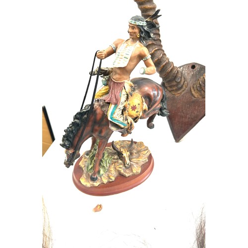 283 - Selection of vintage native American/viking items to include two figures, viking wig, wall horn hang... 