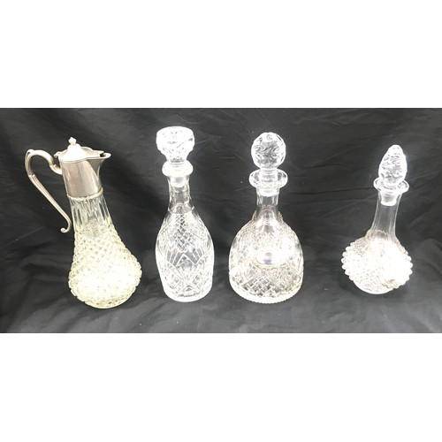 181 - Selection of vintage glass decanters two with tags Whisky and Sherry tallest measures approx 12 inch... 