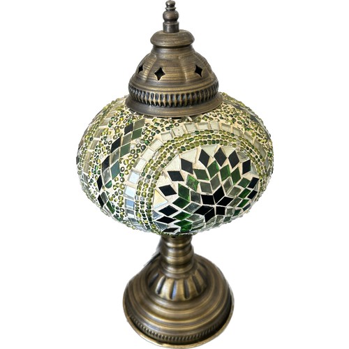 117 - Moroccan style table lamps, matching shades, in need of re-wiring, tallest measures approximately 16... 