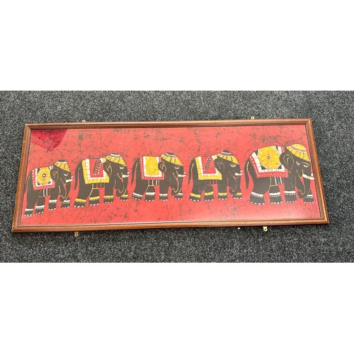 269 - Large framed hand painted Indian elephants measures approx 20 inches high by 53 inches wide
