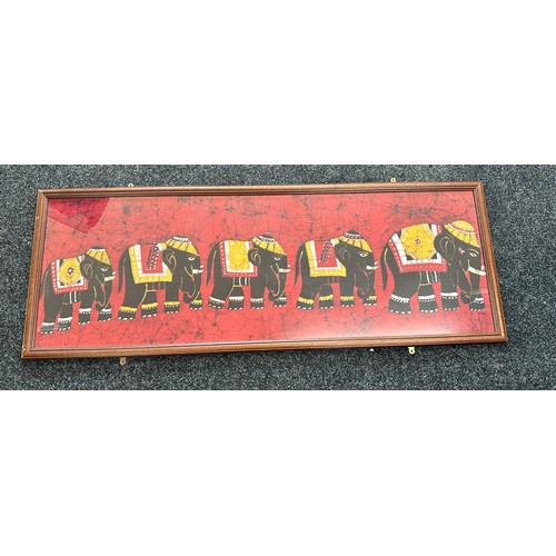 269 - Large framed hand painted Indian elephants measures approx 20 inches high by 53 inches wide