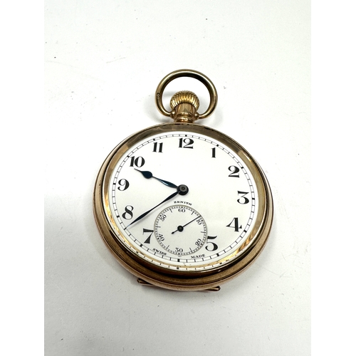 569 - Gold plated Zenith open face pocket watch the watch is ticking