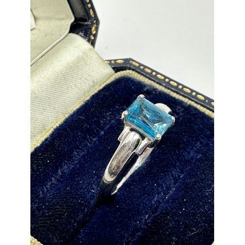 86 - 9ct White Gold Blue Topaz Dress Ring (2.2g)