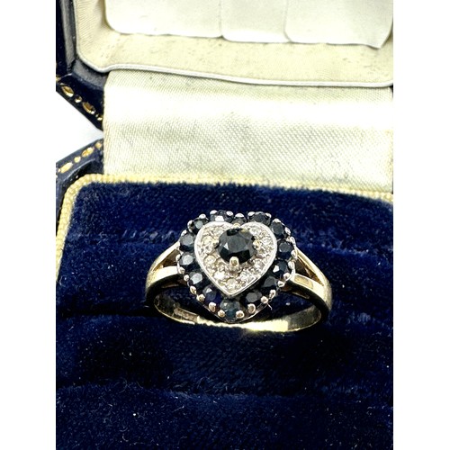 85 - 9ct Gold Sapphire & Diamond Heart Cluster Ring (2.7g)