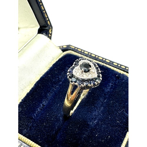 85 - 9ct Gold Sapphire & Diamond Heart Cluster Ring (2.7g)