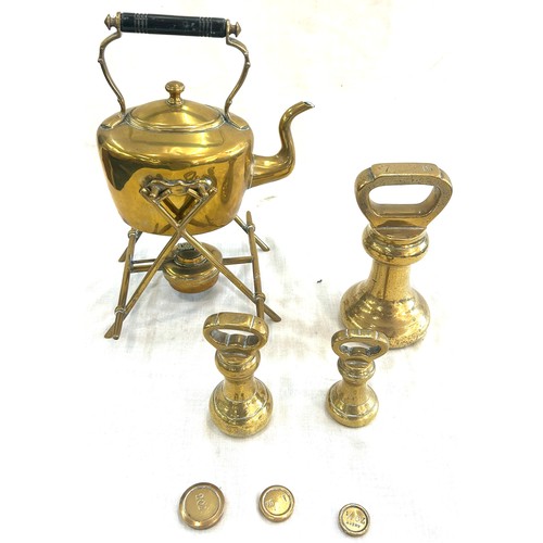 27 - Small brass spirit kettle on stand, kettle on stand measures approximately 12 inches tall, selection... 