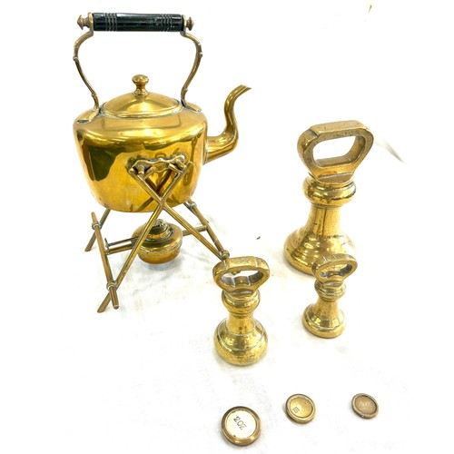 27 - Small brass spirit kettle on stand, kettle on stand measures approximately 12 inches tall, selection... 