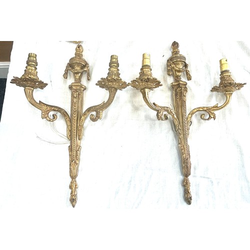 52 - Pair vintage brass wall lights, Acorn decorative ornament, fire poker