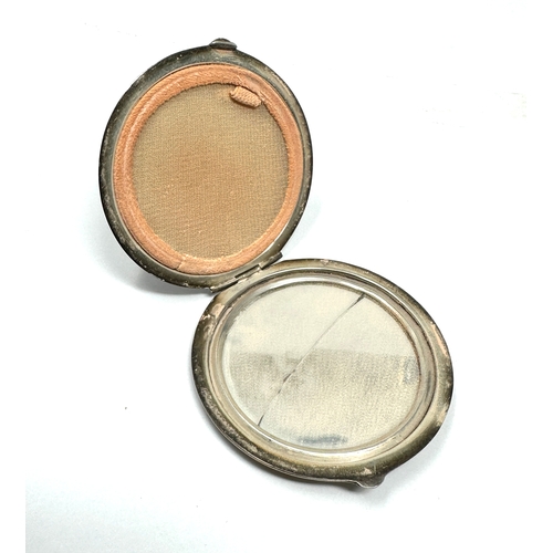 13 - silver & enamel compact mirror cracked enamel chip