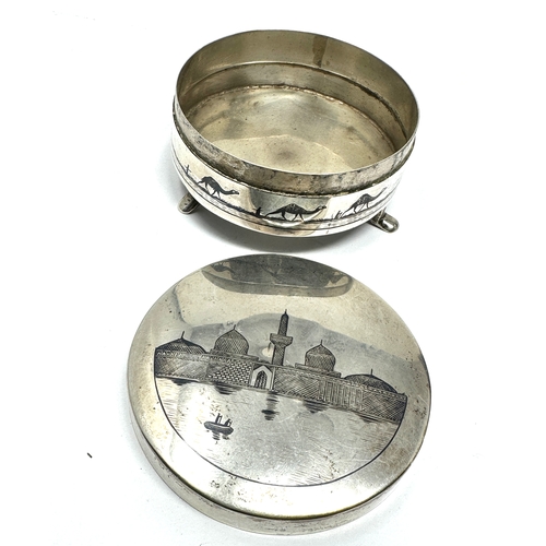 35 - Silver & niello trinket box measures approx 7cm dia