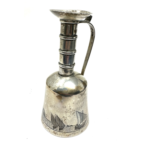 1 - silver & niello oil flask measures height 11cm xrt tested as silver