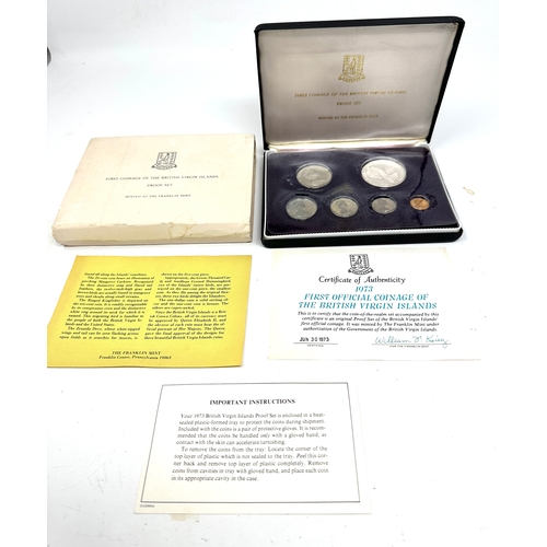 459 - boxed first coinage of the british virgin  islands by franklin mint tarnished one side of coins