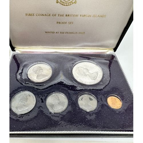 459 - boxed first coinage of the british virgin  islands by franklin mint tarnished one side of coins