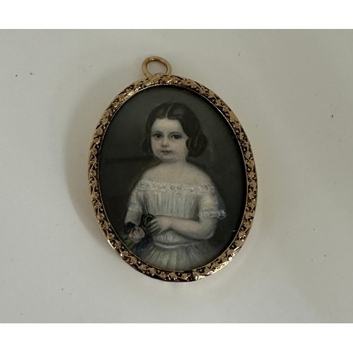 524 - Antique hand painted portrait miniature in later frame