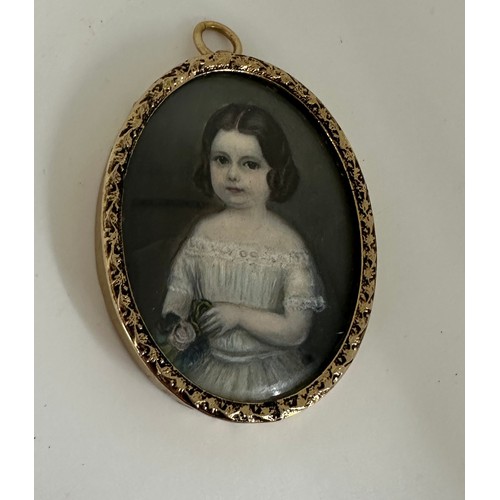 524 - Antique hand painted portrait miniature in later frame