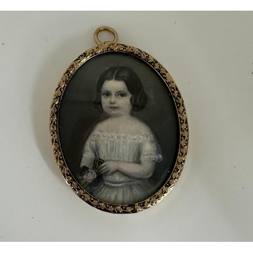 524 - Antique hand painted portrait miniature in later frame