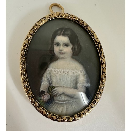 524 - Antique hand painted portrait miniature in later frame