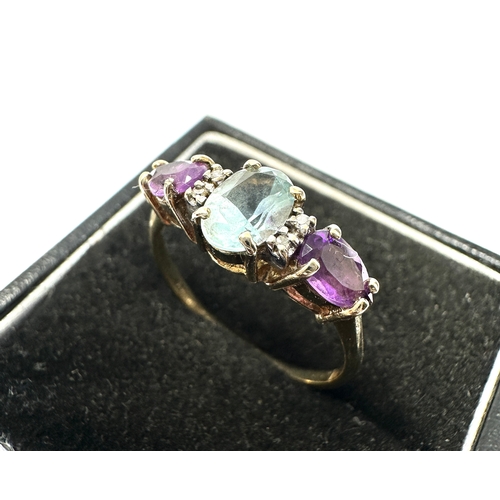 48 - 9ct gold tourmaline amethyst & diamond ring weight 2.1g