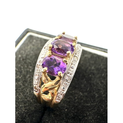 51 - 9ct gold amethyst & diamond ring weight 3.5g