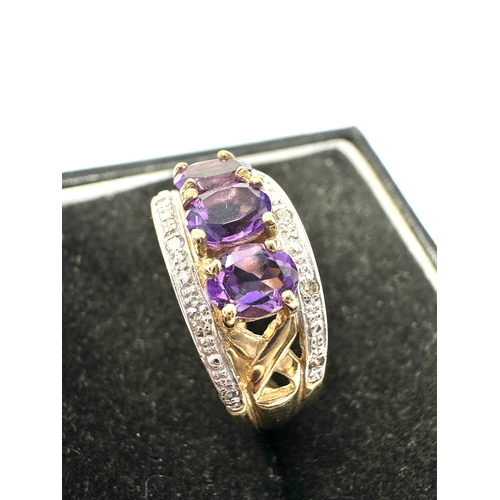 51 - 9ct gold amethyst & diamond ring weight 3.5g