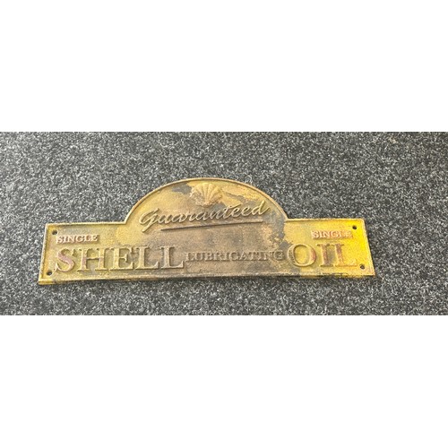 108A - Shell oil cast iron advertising sign, approximate measurements 19 x 7 inches