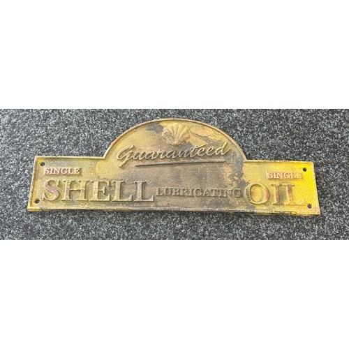 108A - Shell oil cast iron advertising sign, approximate measurements 19 x 7 inches