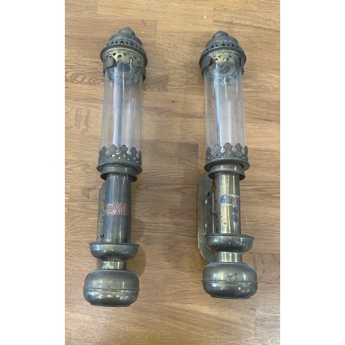 92 - Pair of antique brass light fittings