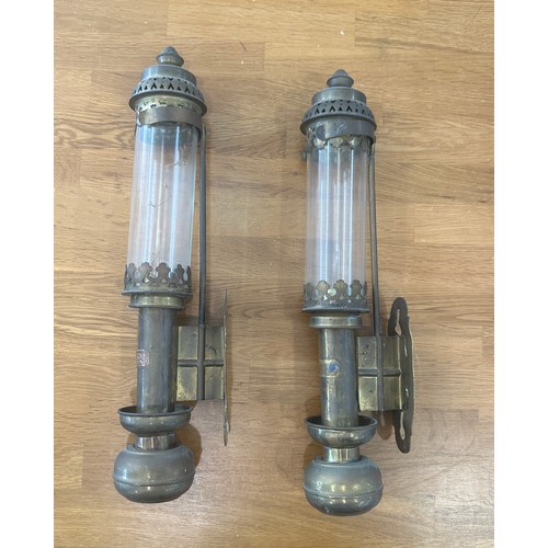 92 - Pair of antique brass light fittings