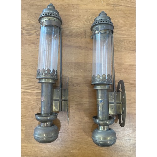 92 - Pair of antique brass light fittings