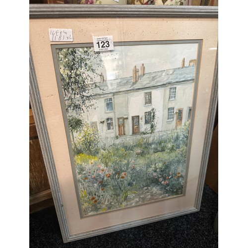 123 - Two signed vintage framed water colours one a miniature house the other house and garden scene large... 