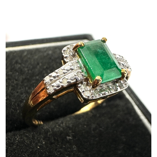 57 - 9ct gold Emerald & diamond ring weight 2.2g