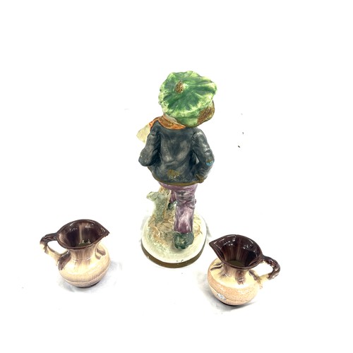 70 - Vintage capodimonte figure and 2 west german jugs