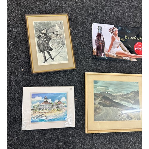 20 - Selection of framed pictures prints and advertising signs, largest measures approximately