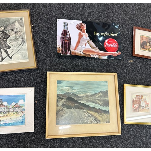 20 - Selection of framed pictures prints and advertising signs, largest measures approximately