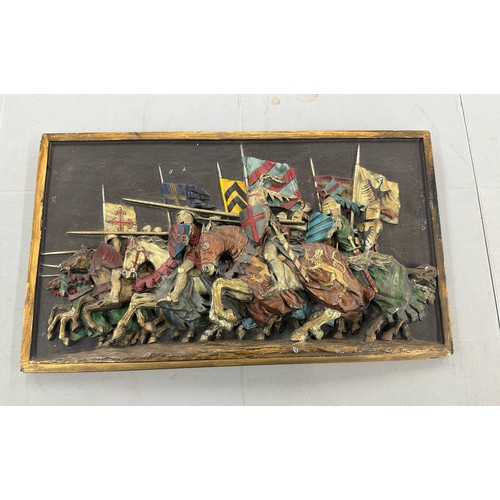 50 - 3d Chalk knight plaque measures approximately 22 inches wide 12 inches long