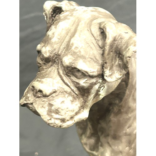 77 - Signed resin dog figure of a Boxer measures approx 11 inches tall by 11 inches wide- signed W.Timyia