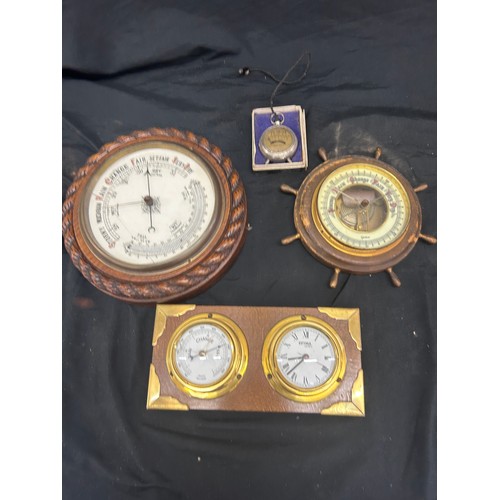 60 - Selection of vintage barometers and a volt meter