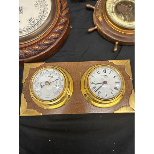 60 - Selection of vintage barometers and a volt meter