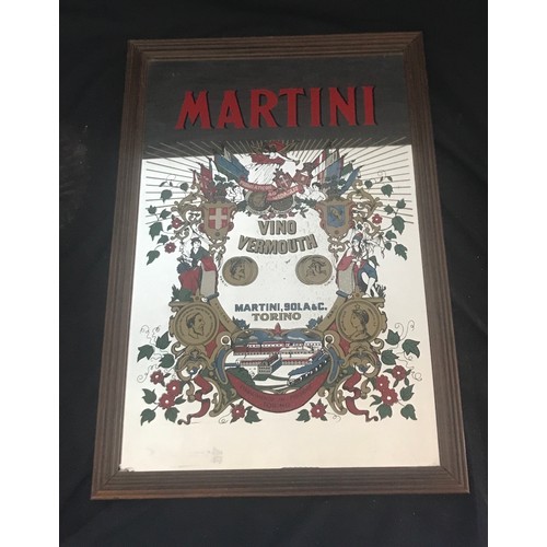 68 - Framed mirrored vintage Martini sign measures approx 14 inches wide by 20 inches tall