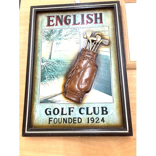 26 - Four framed golfing pictures largest measures approx 21.5 inches tall by 15.5 inches wide