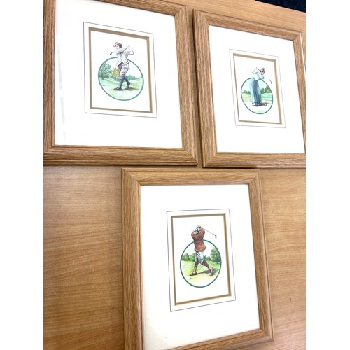 26 - Four framed golfing pictures largest measures approx 21.5 inches tall by 15.5 inches wide