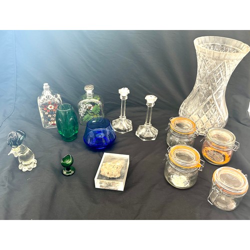 Selection Kilner glass jars, hand painted jar, candlesticks, decorative
