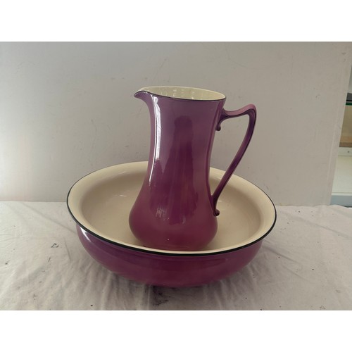 603 - Purple vintage Crown Ducal jug and bowl set, approximate height of jug 13 inches, bowl diameter 16.5... 