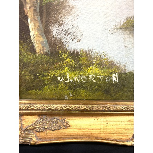 59 - Gilt framed oil on canvas painting signed W.Norton measures approx 19.5 inches tall