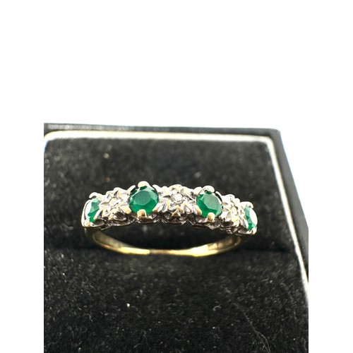 88 - 9ct Gold Green stone & Diamond Dress Ring split shank (1.2g)