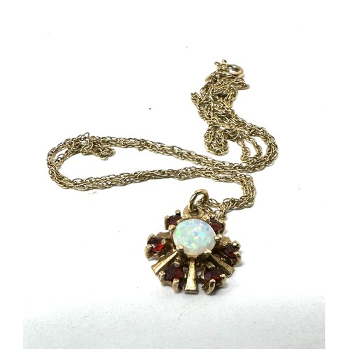 77 - 9ct Gold Opal & Garnet Cluster Pendant Necklace (2g)